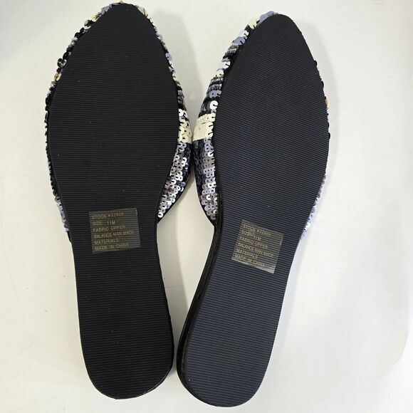 NEWPORT NEWS Sequined Mules Silver White & Gray Slip On Flats Women's Size 11 - Picture 6 of 7